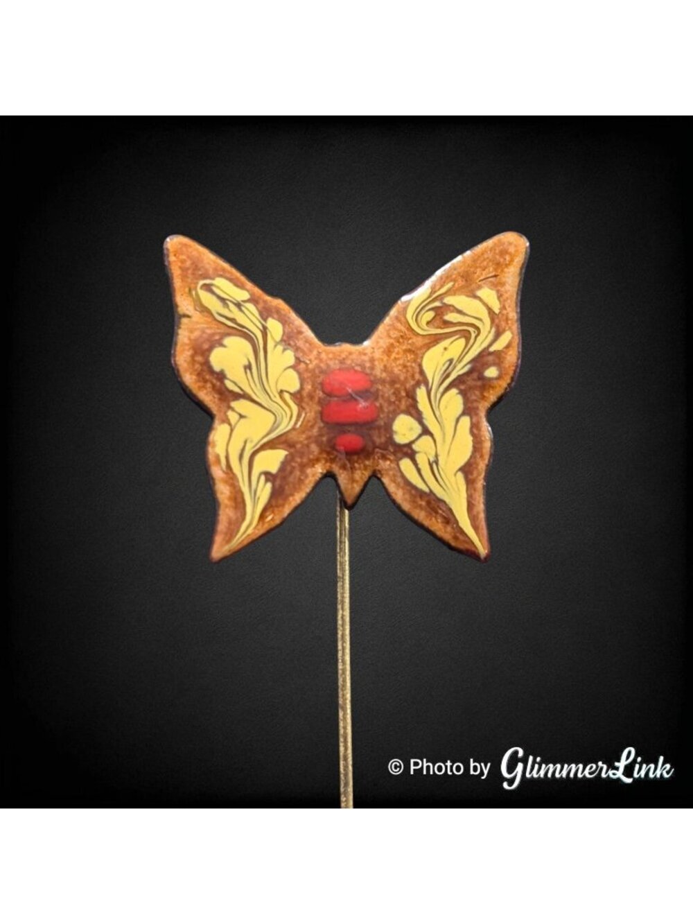 Vintage Copper Enamel Butterfly Stick Pin Folk Art Inspired